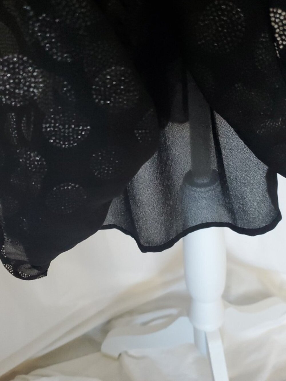Michael Kors Black & Silver Polka Dot Surplice Long Sleeve Tiered Mini Dress M - Picture 5 of 15